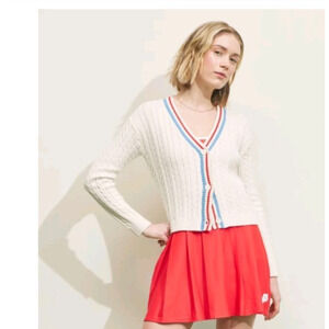 Prince Pickleball Womens Cable Knit Cardigan Cream XL Sporty Preppy Soft Girl